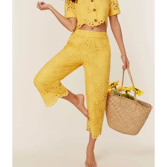 NWT Andie The Suasi Crop Capri Pants Eyelet Pineapple Yellow Womens Size Small - Picture 1 of 8